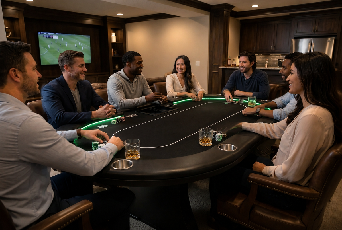 96" Professional Poker Table with LED Lights & Dealer Position