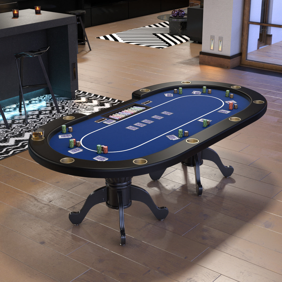 96" Aura Plus Poker Table with Jumbo Cup Holders Bet line Dealer Chip Tray Drop box