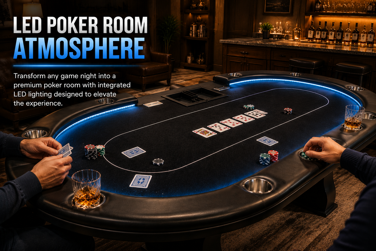 96" Professional Poker Table with LED Lights & Dealer Position