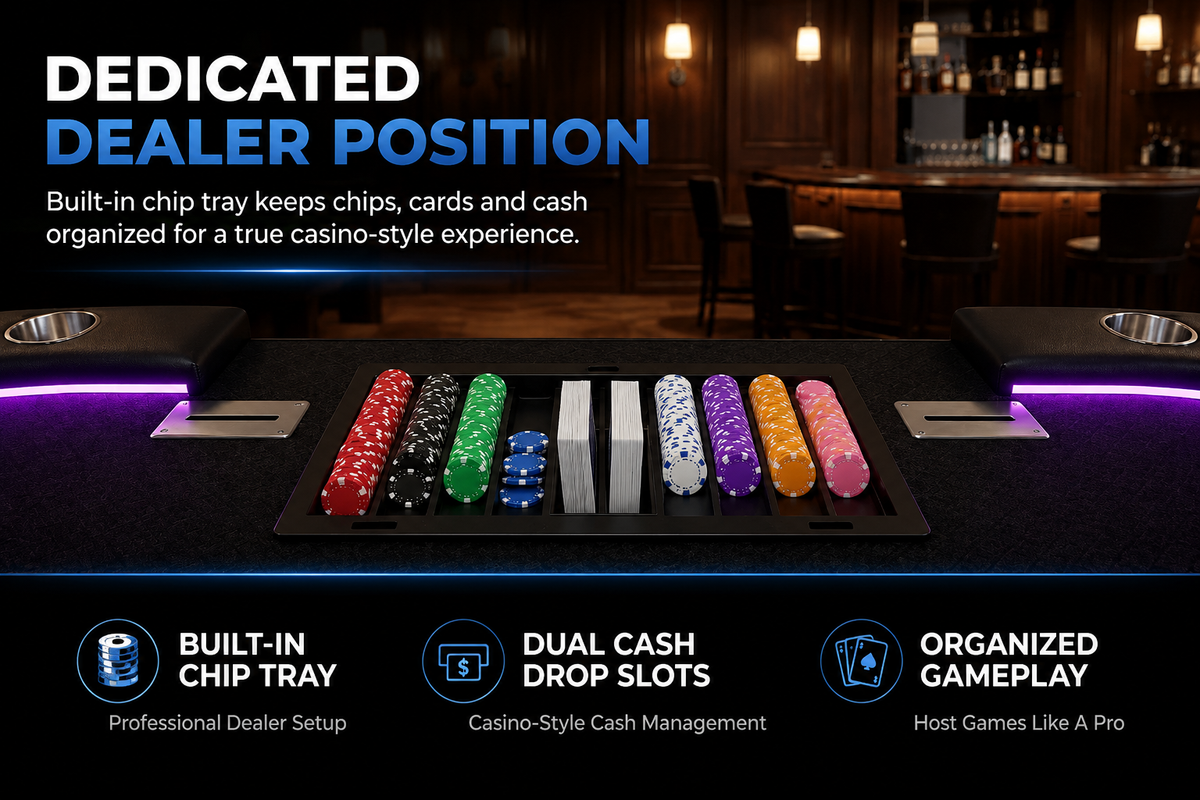 96" Professional Poker Table with LED Lights & Dealer Position