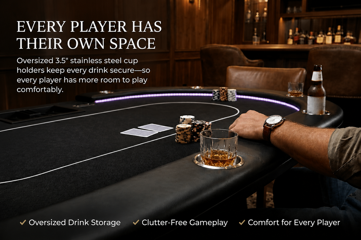 96" Professional Poker Table with LED Lights & Dealer Position