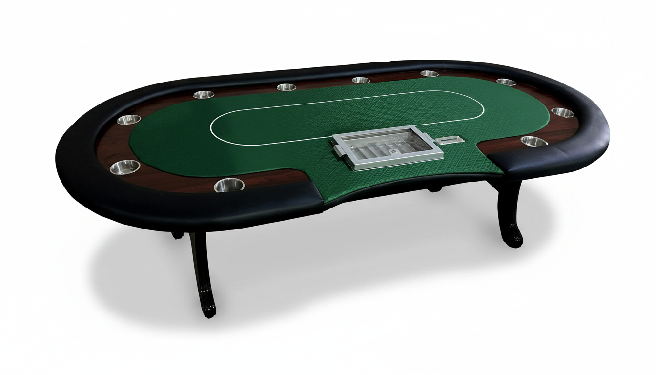 96" Professional Poker Table with Built-in Dealer Tray & Money Drop Box, Wooden Race Track & Stainless Steel Cup Holders – Casino Style Game Table (Green Felt)